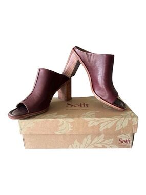 Sofft Safire Bourbon Red Leather Block Heel Mule Clogs Size 10 New